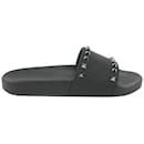 Women's 38 Black Rockstud Rubber Pool Slide Sandal - Valentino