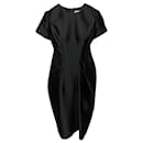 Jil Sander Short Sleeve Formal Midi Dress in Black Wool