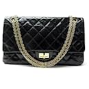 CHANEL LARGE HANDBAG 2.55 JUMBO IN BLACK QUILTED PATENT LEATHER HAND BAG - Chanel