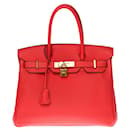 Stunning Hermes Birkin handbag 30 in Capucine red Togo leather, gold plated metal trim - Hermès