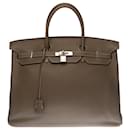 Stunning Hermes Birkin handbag 40 cm in Taurillon Clémence etoupe leather, palladium silver metal trim - Hermès