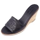 CHANEL Sandals Coco Mark G25986 Mule Cork Wedge Sole Shoes Shoes Black Size 36.5 - Chanel