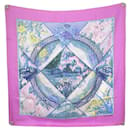 HERMES GIVERNY SQUARE SCARF 90 LAURENCE BOURTHOUMIEUX PINK SILK SCARF - Hermès