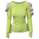 David Koma Cut Out Ruffled Longsleeves Knit Top in Green Rayon - Autre Marque