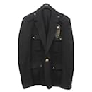 [Used]  BALMAIN　 Gold Button Sweat Safari Rib Leather Tailored Jacket Black Size: 52 [280721] (Balmaın) - Balmain