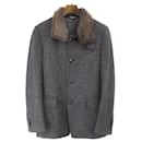 [Used] Dolce & Gabbana 05AW Walnut Button Wool Boa Check Jacket Gray x Brown 44 men's