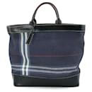 Burberry tote in navy check fabric with leather trim