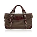 Brown Canvas Leather Boogie Satchel Tote Bag Handbag - Céline