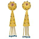PENDANT EARRINGS IN YELLOW GOLD, rubies and sapphires. - inconnue