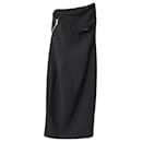 Donna Karan Signature Asymmetric Zip Midi Skirt in Black Wool