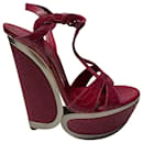 Casadei Python Embossed Wedge Sandals 155 In pink leather