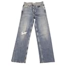 Re/Done Comfort Stretch Ultra High Rise Stove Pipe Jeans in Blue Cotton Denim