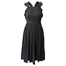 Ulla Johnson Frill Sleeveless Midi Dress in Black Tencel
