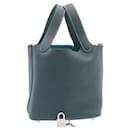 HERMES Picotin Rock 18 PM Hand Bag Taurillon Clemence Blue Green Auth 27689 - Hermès