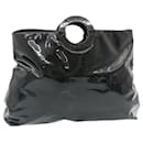 CELINE Hand Bag Enamel Black Auth 27904 - Céline