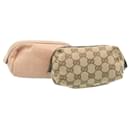 GUCCI GG Canvas Guccissima Leather Cosmetic Pouch 2Set Pink Beige Auth yk3194