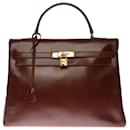 Collector & Rare Hermes Kelly handbag 35 returned in chocolate brown box leather , gold plated metal trim - Hermès