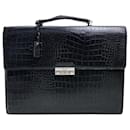 [Used] VERSACE Versace Business Bag Medusa Croco Embossed Briefcase Leather Black Men