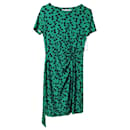Diane Von Furstenberg Zoe Printed Tie Midi Dress in Green Viscose