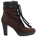 Tod's Aspen Penny Lu Lace Up Heeled Boots in Brown Suede