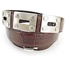 [Used] Gianni Versace GIANNI VERSACE Belt ♯80 32 size Women's Men's Available Medusa Button Dark Brown x Silver Embossed Leather x Silver Metal Fittings [Gianni Versace] T2239