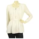 Burberry Cream Zipper Front Fitted Waist Long Sleeve Blouse Top size UK 8, US 6