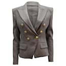 Balmain Fitted Double Breasted Blazer in Grey Wool