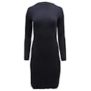 Vince Ribbed-Knit Long Sleeve Dress in Navy Blue Wool