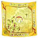 FOULARD HERMES NEIGE D'ANTAN CATY LATHAM CARRE 90 EN SOIE JAUNE SILK SCARF - Hermès