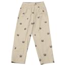 Gant High-Waisted Crest Embroidery Pleated Chinos in Beige Print Cotton - Autre Marque