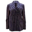 Victoria Beckham Double-Breasted Pinstriped Blazer in Blue Cotton