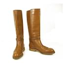 TOD'S Tan Brown Leather Crepe Soles Pull-on Flat Boots size 38 - Tod's