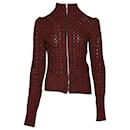 Isabel Marant Daley Cable Knit Zip Sweater in Burgundy Polyamide