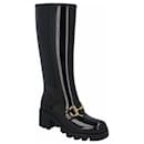 Gucci Women Knee-High Rubber Boot With Horsebit In Black Leather