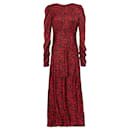 Maje Red & Black Ruched Floral Print Midi Dress