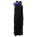 Lanvin Abendkleid mit Blumenapplikationen aus schwarzer Seide