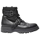 Prada Combat Style Ankle Boots in Black Leather