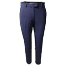 Racil Cropped Cigarette Trousers with Black Side Stripe in Navy Blue Wool - Autre Marque