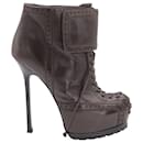 Yves Saint Laurent Tribtoo 105 Lace Up Bootie in Brown Leather