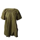 Jil Sander Gathered Short Sleeves Top in Olive Green Cotton