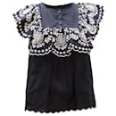 Sea New York Ruffled Broderie Anglaise Blouse in Navy Blue Cotton