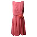 Paule Ka Sleeveless Shift Dress with Rosette in Pink Silk
