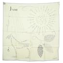 NEW RARE HERMES CARRE DE NOTES SQUARE EMBROIDERED SCARF 90 IN SILK BEIGE SILK SCARF - Hermès