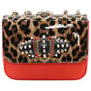 Christian Louboutin Sweet Charity Baby Leopard Print Shoulder Bag in Red Calfskin Leather