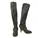 Ermanno Scervino Blue Satin Black Leather Overknee-Stiefel Heels Schuhe Gr 39