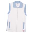 [Used] CHANEL 02S Coco Mark Cotton Knit Zip Up Vest Ladies Bicolor Tops White / Light Blue Size 40 (M Equivalent) - Chanel