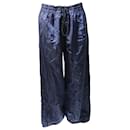 Pantalones de pernera ancha con rayas finas y adornos a presión en satén azul marino de Monse - Autre Marque