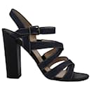 Paul Andrew Lotus 105 Sandals in Blue Denim and Black Calfskin Leather