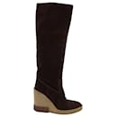 Tod's High-Knee Wedge Boots in Brown Suede