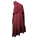 Tibi One-Shoulder Ruffle Dress in Burgundy Silk